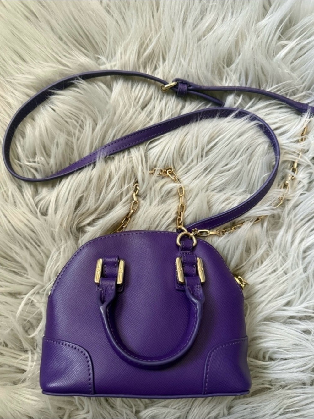 Tory Burch Purple Mini Robinson Dome Satchel Gold toned accents - Picture 2 of 12